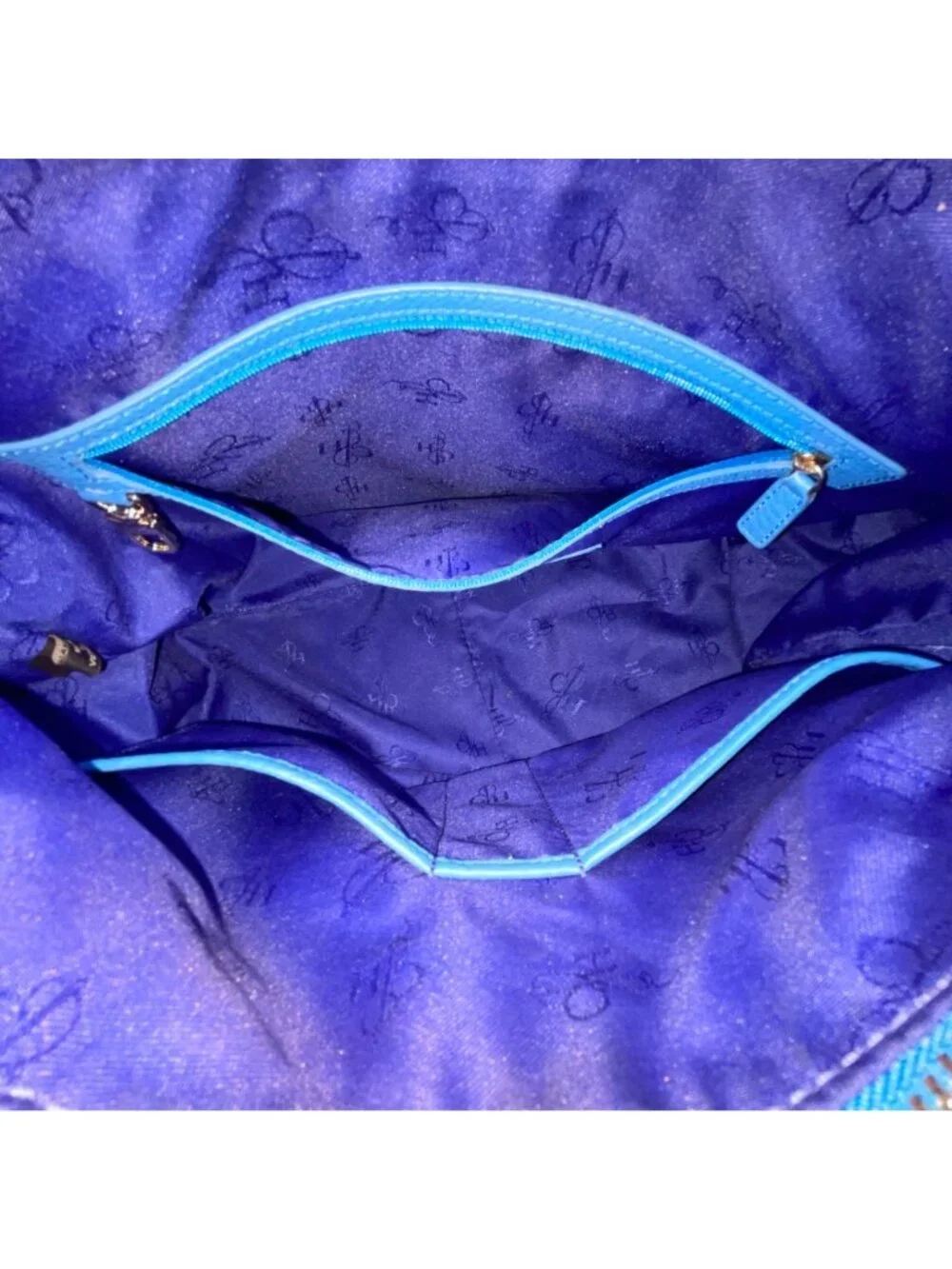 Cole Haan Women’s Blue Leather with Side Pockets Pebbled Texture Chic Hobo Bag